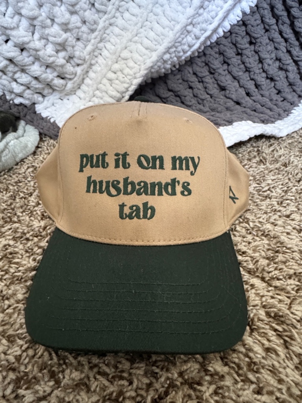 OTTO Two-Tone Tan and Dark Green Trucker Hat - "Put It On My Husband's Tab"